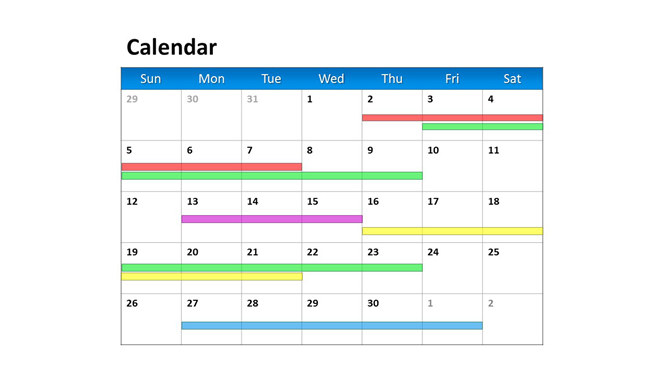 布置工作进度PPT日历模板