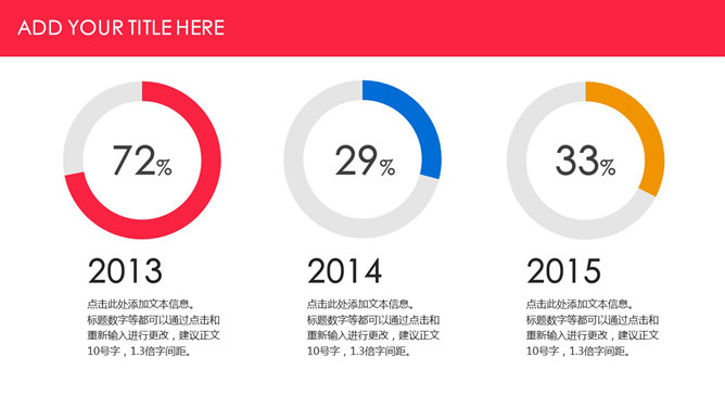 三项对比环形饼图PPT模板